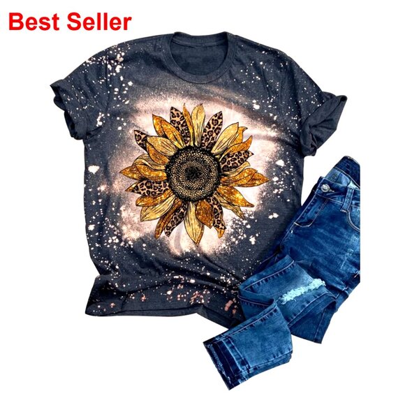 Sunflower Graphic Tee Short Sleeve Cotton Blend Women's Top Sizes S-XL - Picture 1 of 1